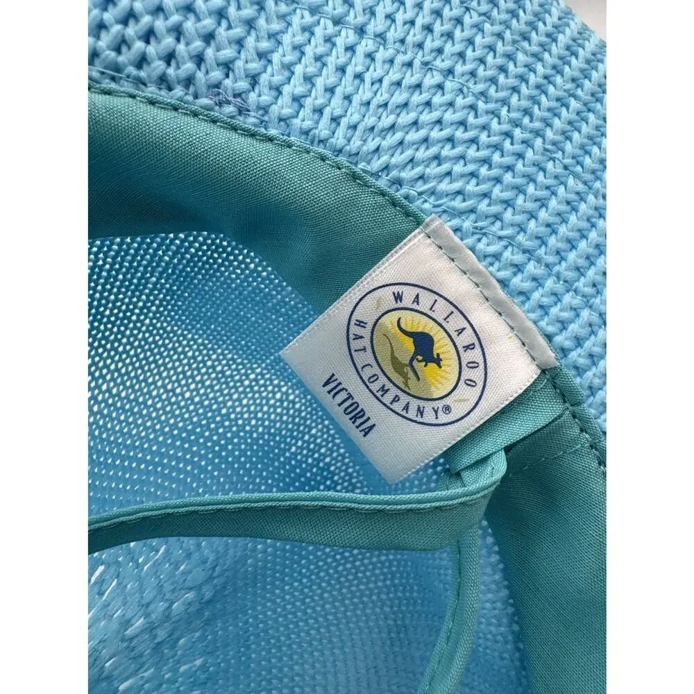 Wallaroo Womens Victoria Sun Hat Turquoise Blue Packable Adjustable Wide Brim